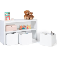 IDMarket - Children's White Wooden Storage Unit with 3 Drawers Cube on Wheels