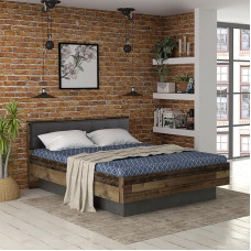 Forte Clif Bed 160 170, Rustic Bed Frame, Lying Area, 160 x 200 cm, Wood Composite, Old Wood Vintage Wood Decor/Concrete Look, Dark Grey, 167.5 cm Wide x 91.7 cm High x 209.9 cm Deep