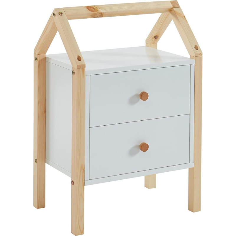 BAÏTA TINY01 Bedside Table Solid Pine Wood White 46 x 30 x 67 cm