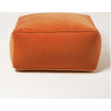 Homescapes Seat Pouf Velvet Orange 60 x 60 x 27 cm Square Floor Cushion Cotton Velvet