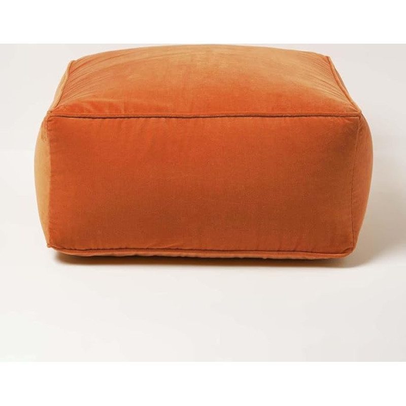 Homescapes Seat Pouf Velvet Orange 60 x 60 x 27 cm Square Floor Cushion Cotton Velvet