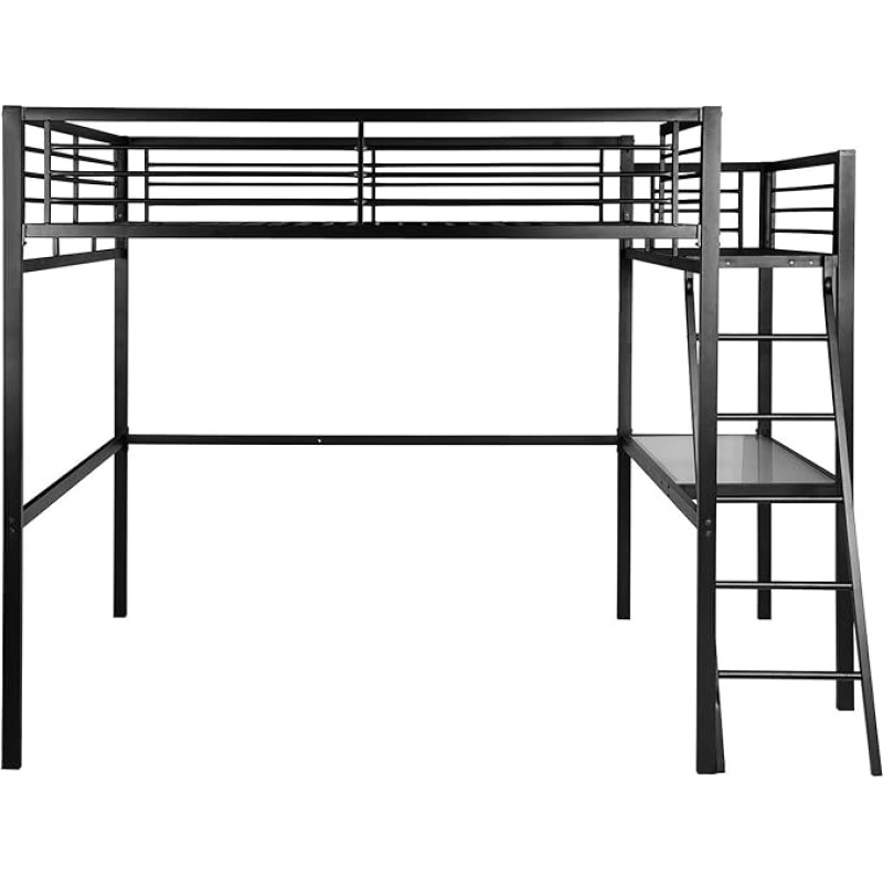 MEUBLE COSY Bunk Bed 140 x 190 cm Bed Frame Bunk Bed with Slatted Frames and Desk Made of Glass and Metal, Industrial, for Adults and Children, Black