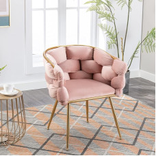 Entcook Luxuriöser Couch-Akzentstuhl, Samt, gepolstert, Metallstuhlfuß, weiches Futter, Einzelwaschtisch, Sofa, Sessel für Wohnzimmer, Wartezimmer, Büro, Rosa