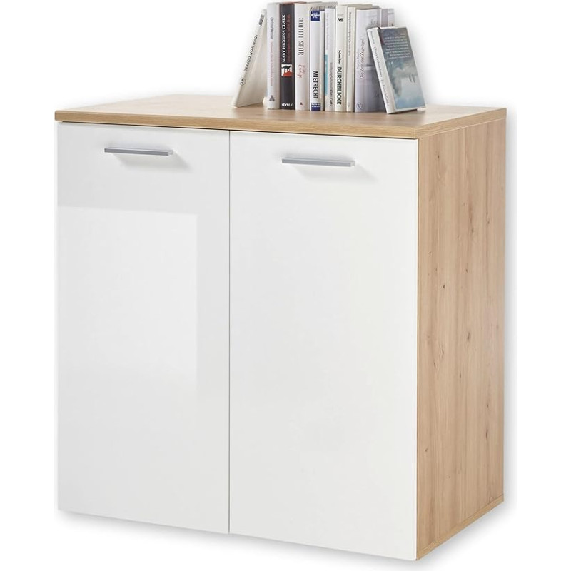 PABLO Chest of Drawers in Artisan Oak Look, White, Modern Sideboard with Lots of Storage Space for Your Living Area, 80 x 85 x 50 cm (W x H x D)