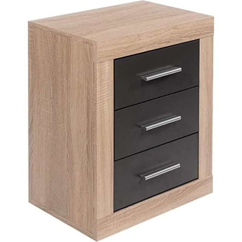 LIQUIDATOR Lara Bedside Table 3 Drawer Cambrian Graphite Black Bedroom Bedside Table Dimensions: 60cm (H) x 50cm (W) x 34.6cm (D)
