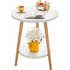 Uptyia Side Table 2 Tier White Round Coffee Table Diameter 38 x 55 cm Modern Living Room Bedroom Easy to Assemble Minimalist Style