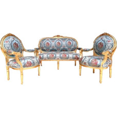 Lounge Sofa Set Blue Flower Pattern French Baroque Rococo Style Lounge Sofa Set Royal Antique Style for Hotel Lobby or Home Lounge Room Decor