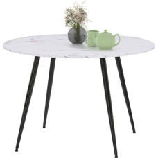 IDMarket - Amelia Round Dining Table for 4 Seater Marble Effect White Alaska Metal Feet Black 110cm