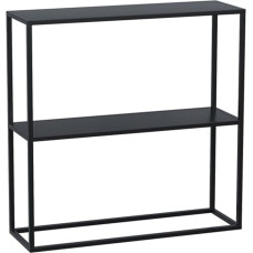 Modern Industrial Slim Sofa Table with Two Tier Wrought Iron Console and Shelf for Living Room or Hallway, Black and White Display Stand