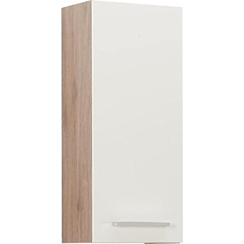 Pelipal Quickset 380 Bathroom Wall Cupboard in White Gloss / Sanremo Oak Terracotta, 30 cm Wide, Bathroom Wall Cabinet with 1 Door and 2 Shelves