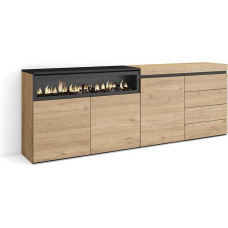 Skraut Home Sideboard, Chest of Drawers, Storage Cabinet, 207 x 75 x 35 cm, For Bedroom, Room, Electric Fireplace, Chest of Drawers with Drawers, Modern Style, Oak