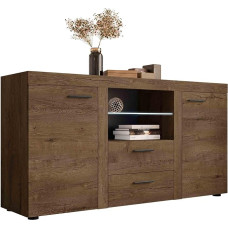 Mirjan24 Rango Chest of Drawers with Glass Base, Highboard Sideboard, Sideboard, Natural Tones, Multi-Purpose Cabinet, Living Room Cabinet, Sideboard, Cabinet (with Lighting, Lefkas Oak)