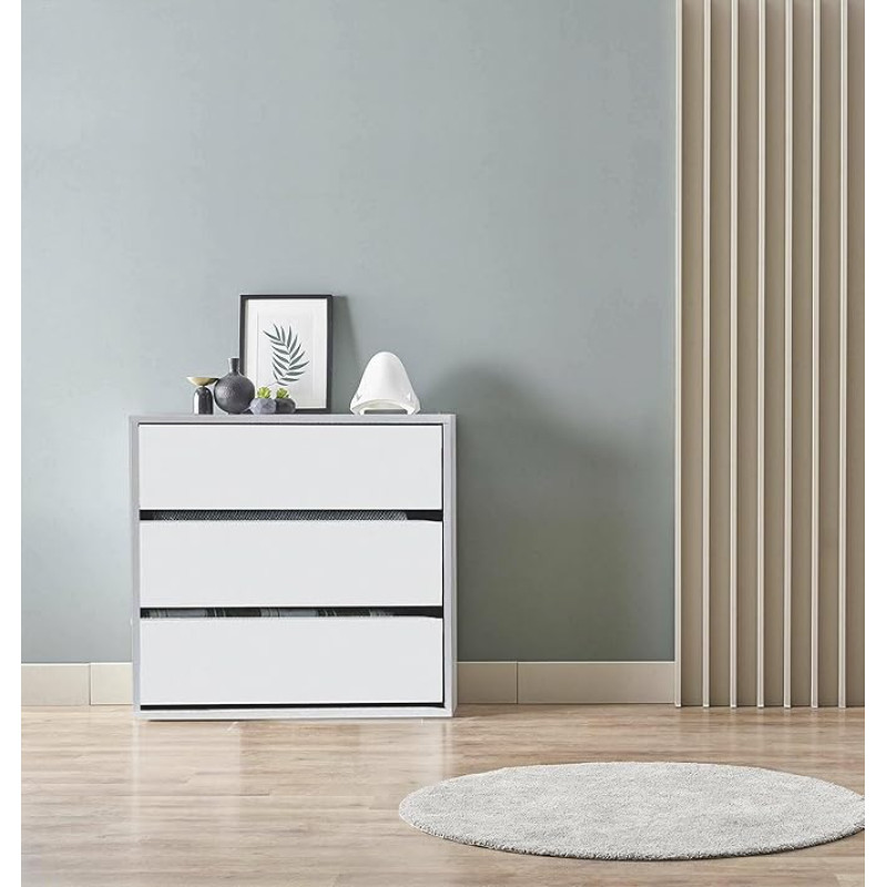 Dmora - Newport Chest of Drawers with 3 Drawers, Low Chest of Drawers for Indoor Wardrobe, Modern Weekly, cm 60 x 44h57, White