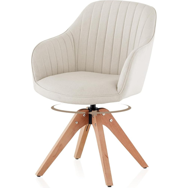 TUKAILAI Swivel Chair Dining Room Linen Dining Room Chairs Swivel with Armrests Backrest Solid Wood Legs, Kitchen Chair Upholstered Chair Armrest Chair Chair for Living Room Kitchen Bedroom Cream