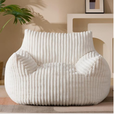 Giant Plush Bean Bag for Adults with Armrests - Oversized Comfortable Beige Bean Bag Lounge Lazy Floor Sofa Chair for Living Room, Bedroom & Dorm, Cozy Fluffy Single