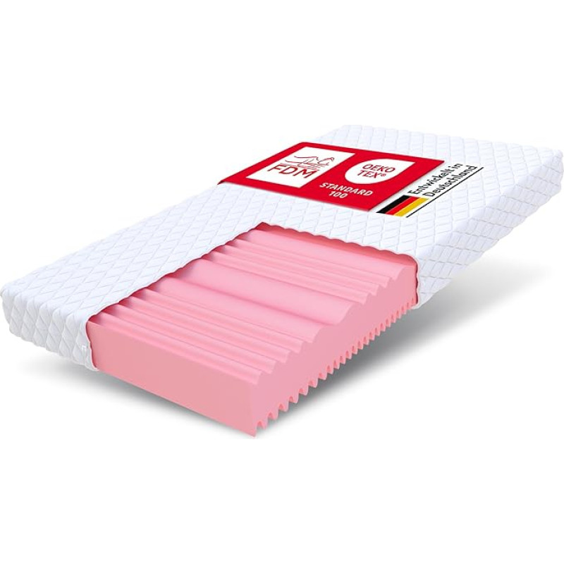 FDM Fix Mattress 90 x 200 cm Cold Foam Mattress Height 14 cm Hardness H2 and H3 7 Lying Zones Oeko-Tex Suitable for Allergy Sufferers Cover Washable HR Foam