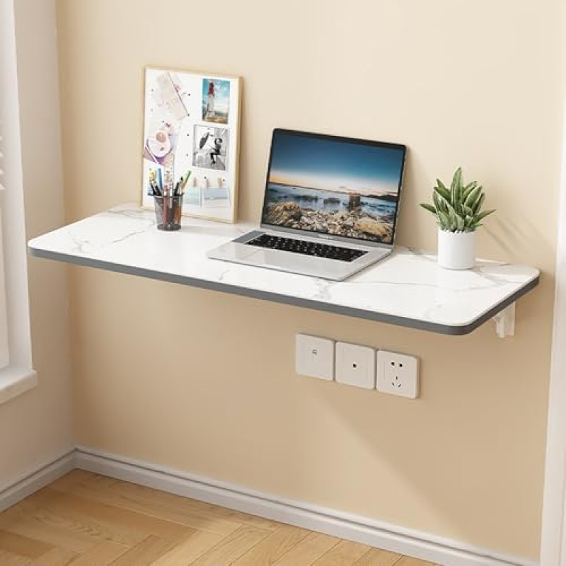 Wall Mounted Folding Table Space Saving Wooden Dining Table Kitchen Study Laundry Multi Purpose Floating Worktop for Small Spaces