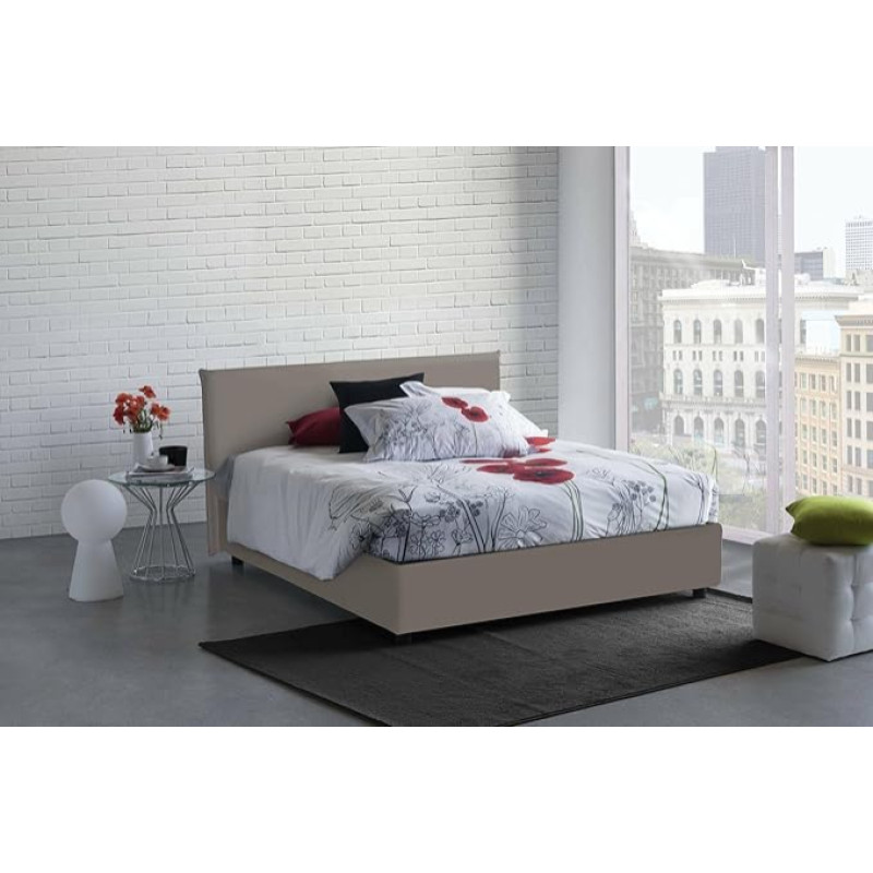 Talamo Italia - Bice double bed, container bed with faux leather cover, 100% made in Italy, front opening, suitable for mattress cm 160 x 200, turtle dove