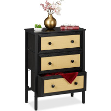 Relaxdays Chest of Drawers H x W x D: 82.5 x 62 x 30 cm, 3 Drawers, Fabric & Steel Sideboard, Drawer Cabinet, Black/Beige