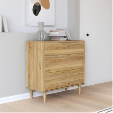 Forte Sherbrooke Easy Assembly with EasyKlix Chest of Drawers: Mauvella Oak, Tall Wooden Feet, Sideboard with 3 Drawers, Mid Century Style, 90 cm Wide x 93 cm High x 43 cm Deep