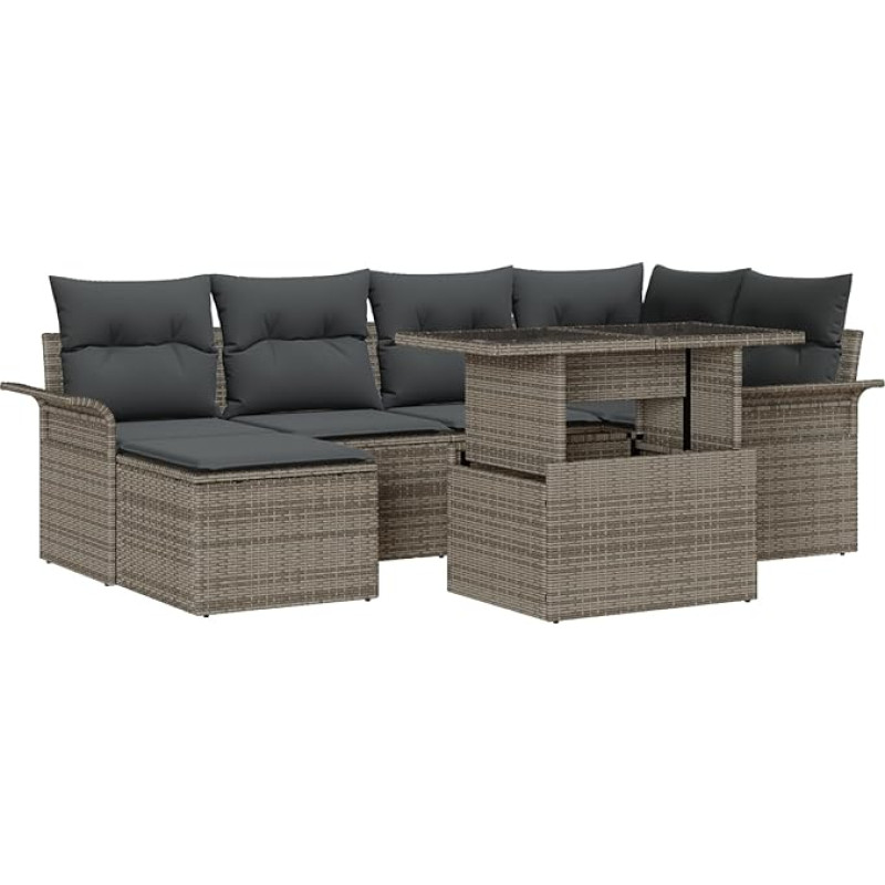 Rantry 7-teiliges Garten Sofa Set mit Kissen Grau Poly Rattan, 2-Sitzer Garten Sofa mit Stauraum & Kissen Grau Poly Rattan Gartenlounge Model3357052