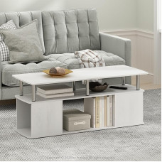 Furinno Jaya Coffee Table in Functional Design, White Oak, Stainless Steel Tubes