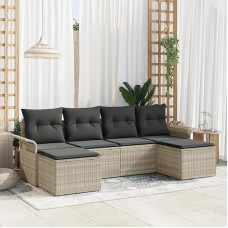 Rantry 6-teiliges Garten-Sofa-Set mit Kissen Hellgraues Poly-Rattan, 2-Sitzer Garten-Sofa mit Stauraum & Kissen Hellgraues Poly-Rattan Gartenlounge Model3354141