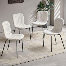 NORDICANA Dining Room Chairs, Set of 4, Kitchen Chairs, Teddy Fabric Round Boucle Chairs, Dining Chairs with Backrest, Metal Legs, for Dining Room, Living Room, Kitchen, Bedroom and Reception Room