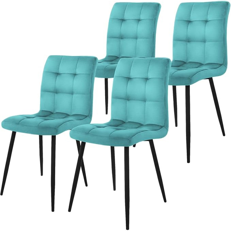 ML-Design Dining Room Chairs, Set of 4, Petrol, Kitchen Chairs with Velvet Cover, Living Room Chair with Backrest, Upholstered Chair with Metal Legs, Ergonomic Chair for Dining Table, Dining Room