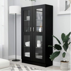 Festnight Display Cabinet Bookcase with Glass Doors Filing Cabinet Glass Door Glass Display Cabinet Standing Display Cabinet Black 82.5 x 30.5 x 150 cm Wood Material