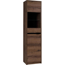 Mirjan24 Reton R16 Standing Display Cabinet Storage Cabinet Tall Cabinet Living Room Cabinet Highboard (Monastery Oak / Monastery Oak + Black High Gloss, without Lighting)