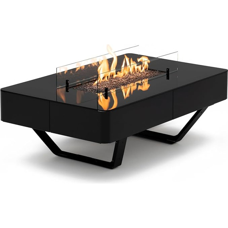 Planika Rio Table Black Portable Coffee Table with LPG Fire Pit for Garden Patio