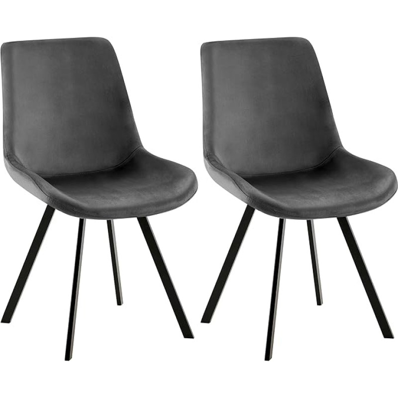CLP Lewes Dining Room Chairs with Velvet Cover, 360 Degree Rotating Upholstered Chairs, Kitchen Chairs with Backrest, Colour: Dark Grey, Set of 2