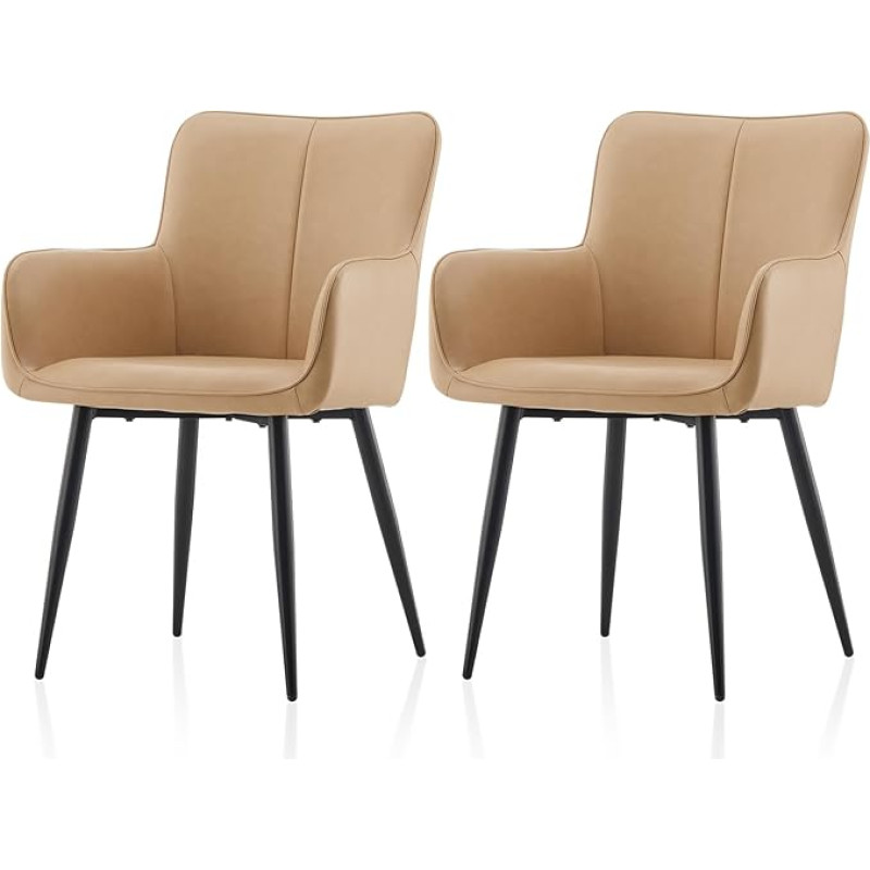 TUKAILAI Dining Room Chairs, Set of 2, Faux Leather, Upholstered Kitchen Chair, Ergonomic Upholstered Chair with Armrests, Backrest, Metal Legs, Armchair for Dining Room, Living