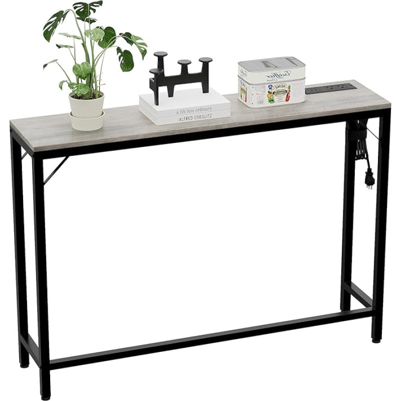 Narrow Console Table with Charging Station, Hallway Table, Narrow Sofa Table, 100 x 23 x 80 cm, Entrance Table, Narrow Shelf, Side Table, Couch Metal Shelf for Entrance, Hallway, Living Room, Vintage