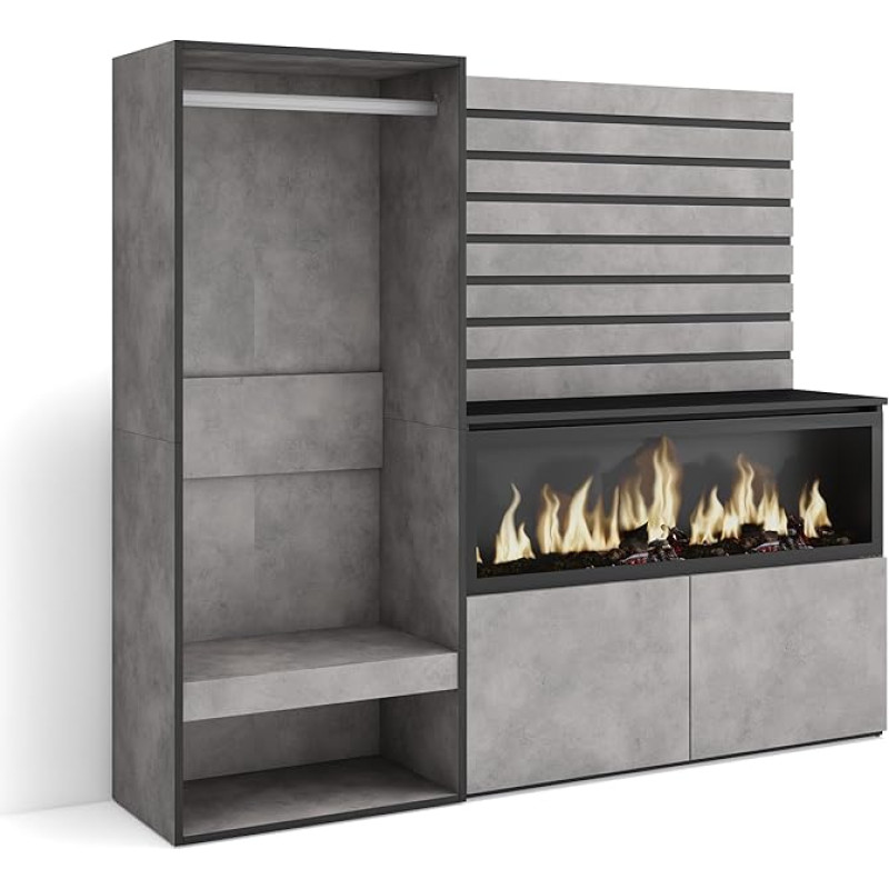 Skraut Home Sideboard, Chest of Drawers, Storage Cabinet, 167 x 145 x 35 cm, For Bedroom, Room, Electric Fireplace, XXL, Open Wardrobe, Modern Style, Cement