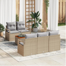 Rantry 6-teiliges Garten Sofa Set mit Kissen Beige Poly Rattan Akazie Gartenlounge Model3347644