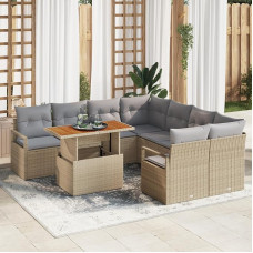Rantry 9-teiliges Garten Sofa Set mit Kissen Beiges Poly Rattan Akazie Gartenlounge Model3349692