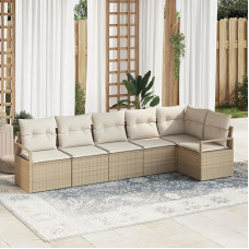 Rantry 6-teilige Garten Sofa Set mit Kissen Beige Poly Rattan, 2-Sitzer Garten Sofa mit Kissen Beige Poly Rattan Gartenlounge Model3346401
