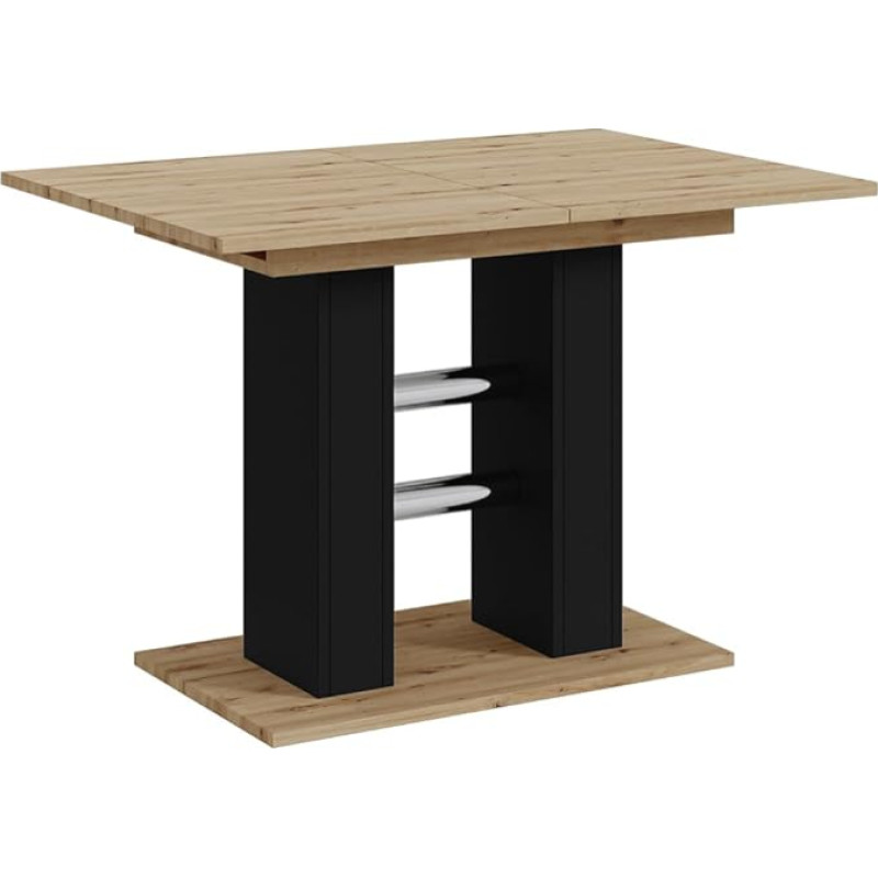 MEBLINI Extendable Dining Table, Dining Room Table, Modern Kitchen Table, Column Table, Extendable Table, Dining Room Tables, 100-140 x 60 x 75 cm, Wild Mini, Artisan Oak/Black Matt