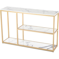 Entrance Table with 3-Tier Storage, 120 cm Console Sofa Table, Storage Space Behind Coffee Table, Metal Frame, Non-Removable (Gold 1)