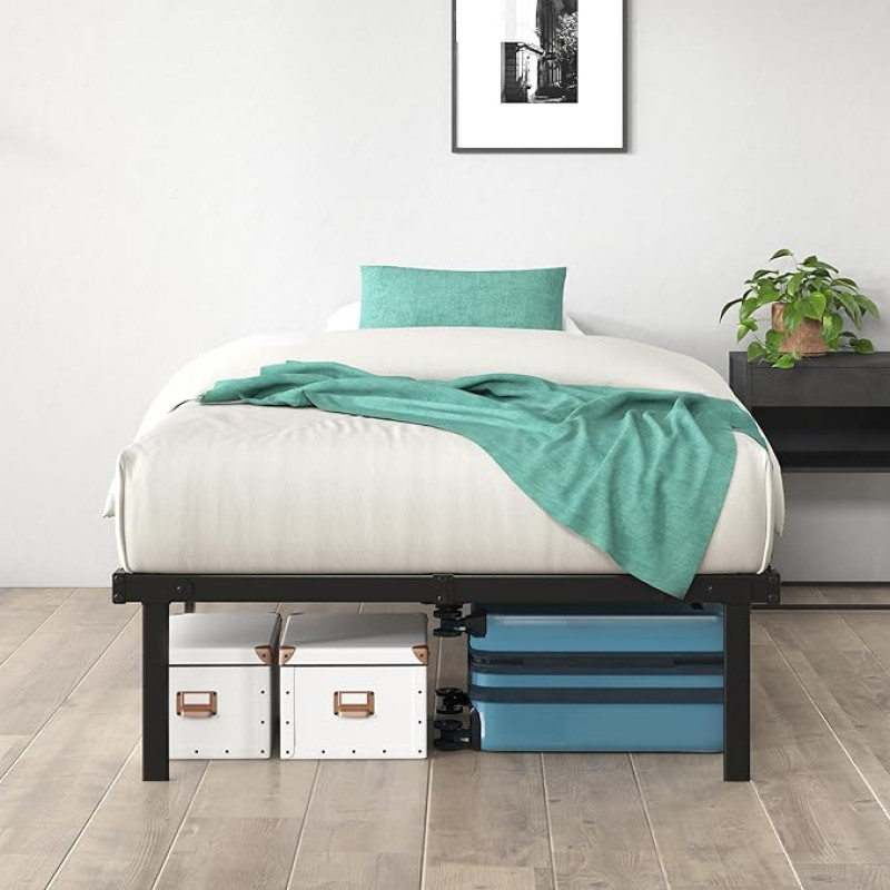 Zinus Caleb Slatted Frame, 90 x 190 cm, Height 36 cm, with Under Bed Storage Space, Foldable Steel Frame, Black