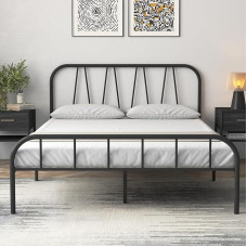 Yocreat Double Bed Frame, Solid Metal Bed Frame, Modern Platform Bed with High Headboard & Footboard, Ample Under Bed Storage, Easy Assembly, Black (135 x 190 cm)