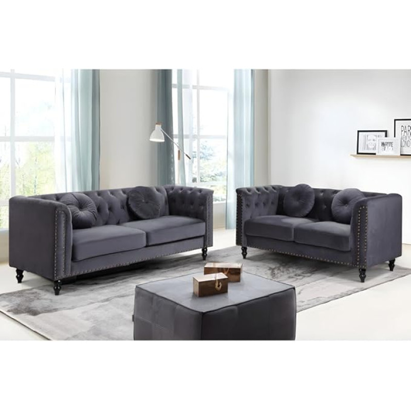 Vente-unique - Couch Set 3+2 - Velvet - Anthracite - Turner