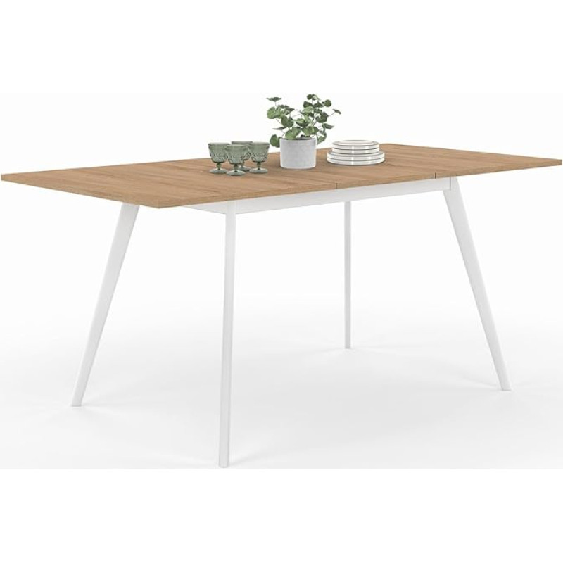 IDMarket - Scandinavian Extendable Table, Inga 120-160 cm, Wooden Top, White Legs