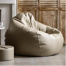 SXBCyan Large Luxury Sofa Pouf Cover Made of Faux Leather, Waterproof, for Lazy Bean Bags, No Filler, Outdoor Bean Bag, Couch Puff (Khaki, 135 cm)