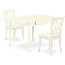 East West Furniture MZDA3-LWH-C 3-teiliges Esszimmertisch-Set enthält einen rechteckigen Küchentisch mit Dropleaf und 2 gepolsterten Esszimmerstühlen aus Leinenstoff, 91,4 x 137,2 cm, Leinenweiß