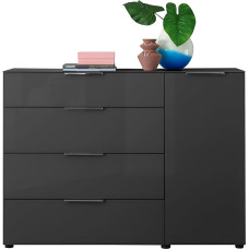 Santorin Chest of Drawers Anthracite with Glass Front, Cabinet Body in Anthracite with Glass Top Shelf with Lots of Storage Space and Drawers for Your Living Area – 135 x 99 x 40 cm (W x H x D)