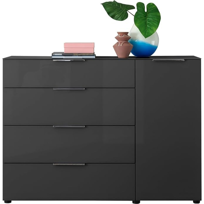 Santorin Chest of Drawers Anthracite with Glass Front, Cabinet Body in Anthracite with Glass Top Shelf with Lots of Storage Space and Drawers for Your Living Area – 135 x 99 x 40 cm (W x H x D)