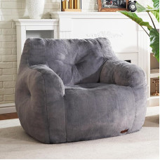 Hobestluk Bean Bag Sofa for Adults, Comfortable Bean Bag Sofa, Fluffy Bean Bag, Plush Chair, Large Foam Sofa with Filler with Armrest for Apartment, Dorm, Living Room, Bedroom (Grey)